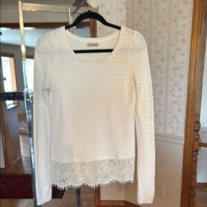 Lucky Brand White Sweater with Lace Detail